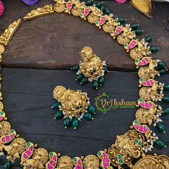 Precious Jadau Kundan Lakshmi Haram - Green Bead -J1022
