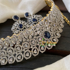 American Diamond High Neck Choker -Dark Blue-G6364