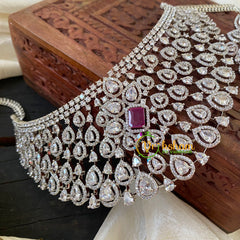 American Diamond High Neck Choker -Red Ruby -G6363