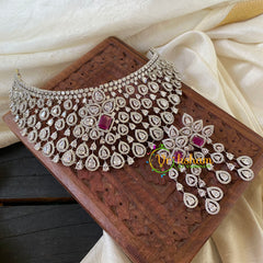 American Diamond High Neck Choker -Red Ruby -G6363