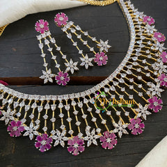 American Diamond High Neck Choker -Pink -G6368