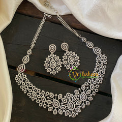 American Diamond High Neck Choker - White -G6369