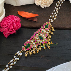 Jadau Kundan Pearl High Neck Choker-Pink White -J1057