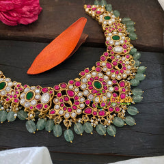 Pastel Green Jadau Kundan Choker Short Neckpiece -J1058