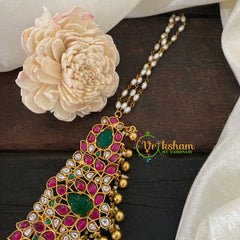 Jadau Kundan Pearl High Neck Choker -White Pink Green -J1056