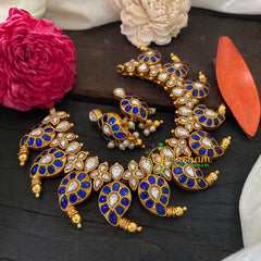 Exquisite Blue Kundan Jadau Maanga Neckpiece -J1045