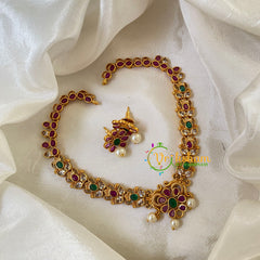 Premium AD Stone Short Neckpiece-Red Green-G6511