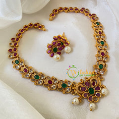 Premium AD Stone Short Neckpiece-Red Green-G6511