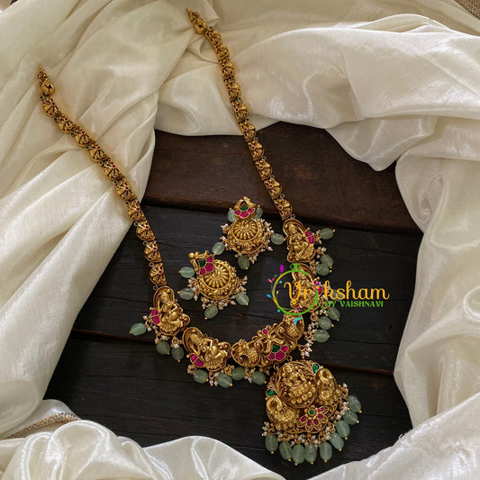 Precious Jadau Kundan Lakshmi Haram -Pastel Green Bead -J1025