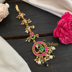 Precious Jadau Kundan Maang Tikka -Green Peacock-j1048