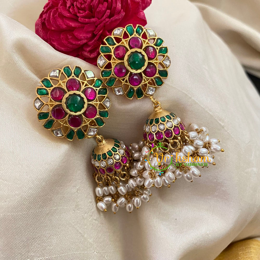 Precious Jadau Kundan Jhumkas -Pearl -Bridal Jhumkas-J1038