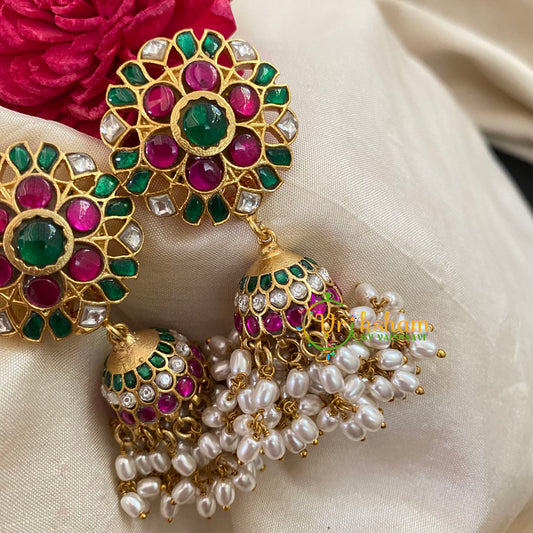 Precious Jadau Kundan Jhumkas -Pearl -Bridal Jhumkas-J1038