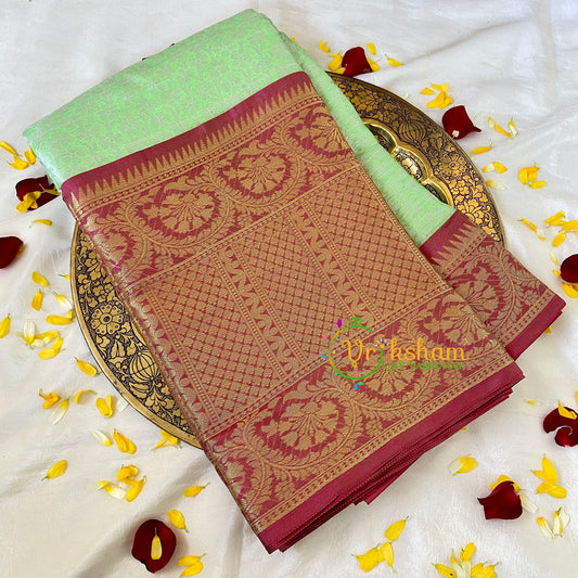 Pista Green Semi Benarasi Saree -Flower-VS535