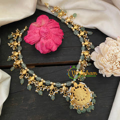 Precious Jadau Kundan Pendant Pastel Green Bead Neckpiece -J1036