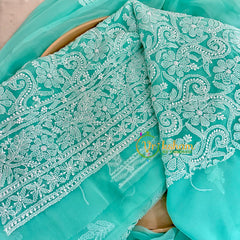 Aqua Green Blue Chikankari Suit Material Set-VS1686