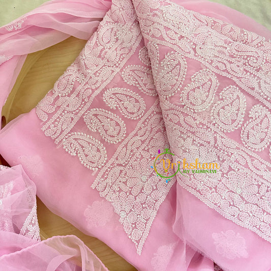 Rosemilk Pink Chikankari Suit Material Set-VS1684