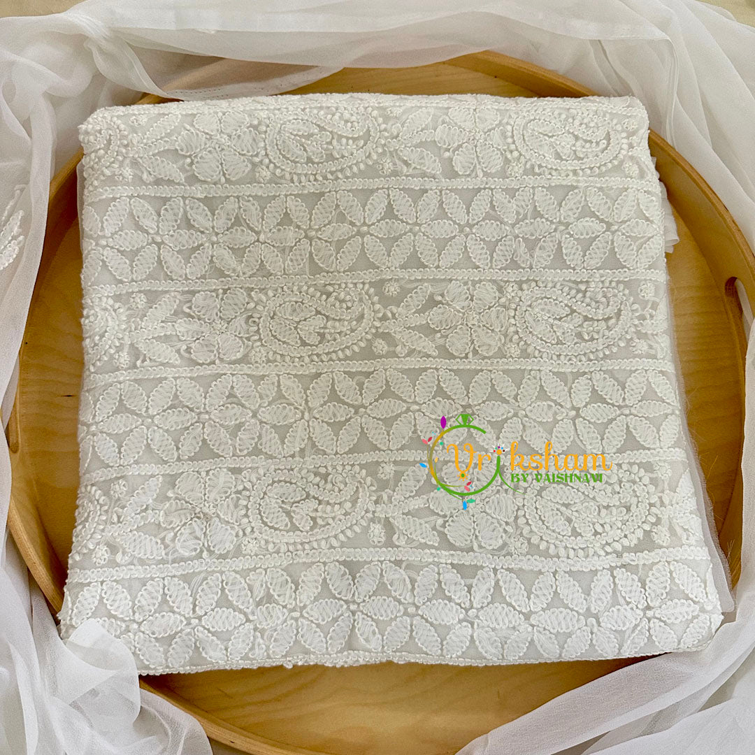 White Chikankari Suit Material Set-VS1682