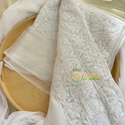 White Chikankari Suit Material Set-VS1681