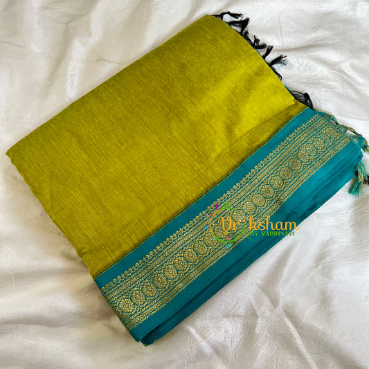 Parrot Green Saree with Blue Border-Kalyani Cotton -VS487