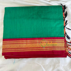 Green Saree with Maroon Border -Kalyani Cotton Saree -VS481