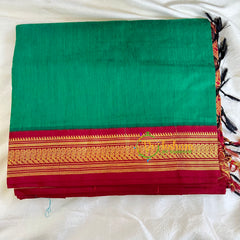Dark Green Saree with Maroon Border- Kalyani Cotton -VS470