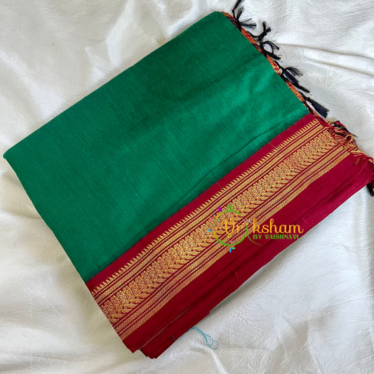 Green Saree with Maroon Border -Kalyani Cotton Saree -VS481