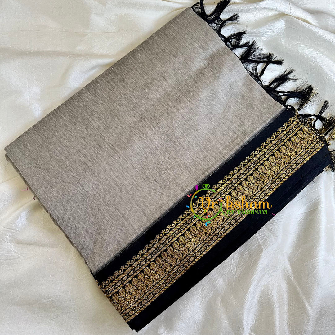 Grey Saree with Black Border- Kalyani Cotton  -VS472