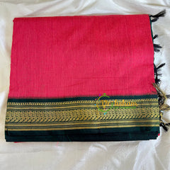 Kumkum Red Saree with Green Border-Kalyani Cotton-VS474