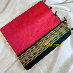 Kumkum Red Saree with Green Border-Kalyani Cotton-VS474