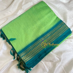 Light Green Saree with Teal Border- Kalyani Cotton  -VS473