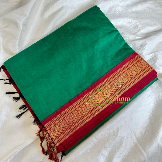 Dark Green Saree with Maroon Border- Kalyani Cotton -VS470