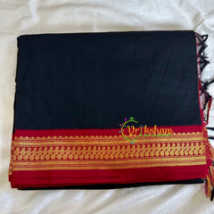 Black Saree with Maroon border- Kalyani Cotton-VS480