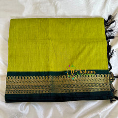 Parrot Green Saree with Dark Green Border-Kalyani Cotton-VS475