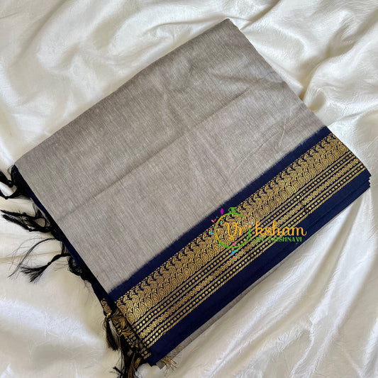 Grey Saree with Blue Border -Kalyani Cotton Saree -VS484