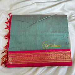Teal Saree with Pink Border -Kalyani Cotton Saree -VS486