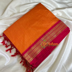 Mango Yellow Saree with Pink Border-Kalyani Cotton -VS490