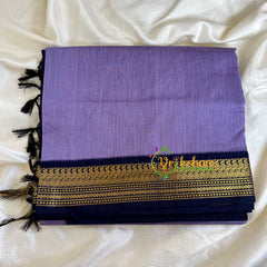 Lavender Saree with Blue Border-Kalyani Cotton-VS493