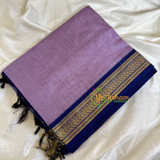 Lilac Saree with Blue Border-Kalyani Cotton Saree -VS494