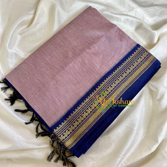 Onion Pink Saree with Blue Border -Kalyani Cotton Saree -VS482