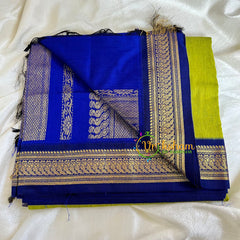 Parrot Green Saree with Blue border- Kalyani Cotton-VS477