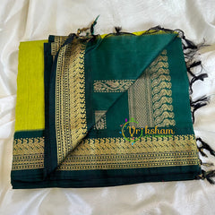 Parrot Green Saree with Dark Green Border-Kalyani Cotton-VS475