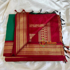 Green Saree with Maroon Border -Kalyani Cotton Saree -VS481