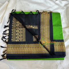 Parrot Green Saree with Black Border -Kalyani Cotton Saree -VS483