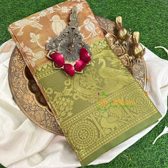 Light Coffee Brown Semi Benarasi Saree with Light Green Border -VS1158
