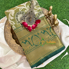 Moss Green Semi Benarasi Saree with Dark Green Border -VS1160