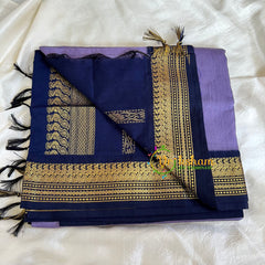 Lavender Saree with Blue Border-Kalyani Cotton-VS493