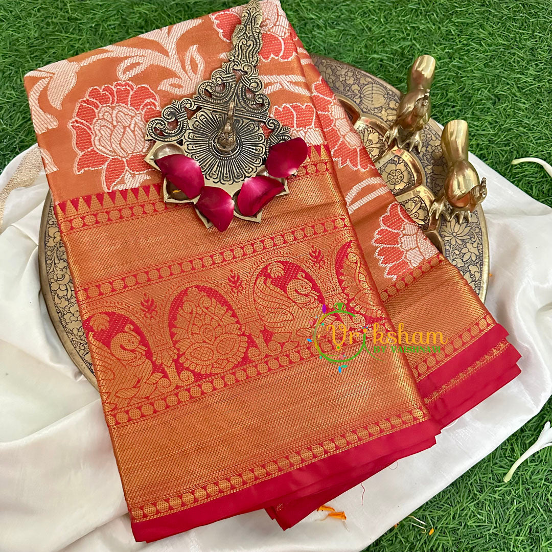 Orange Semi Benarasi Saree -VS1200