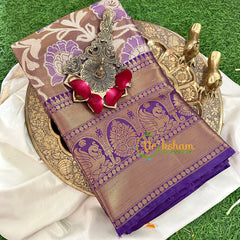 Brown Semi Benarasi Saree with Violet Border -VS1202