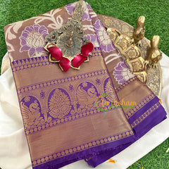 Brown Semi Benarasi Saree with Violet Border -VS1202