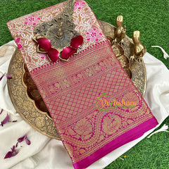 Light Brown Semi Benarasi Saree with Hot Pink Border -VS1162